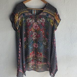 Johnny Was Rayon Sheer Floral Boho Print Tunic S